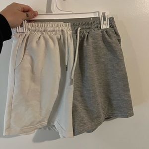 two-tone white and grey split shorts